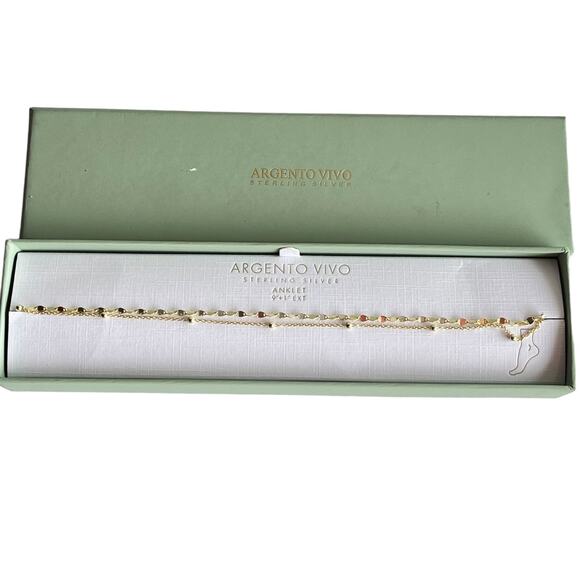 NEW Argento Vivo Sterling Silver Gold ANKLE BRACELET 9" +1" Double Strand Anklet - Picture 4 of 7